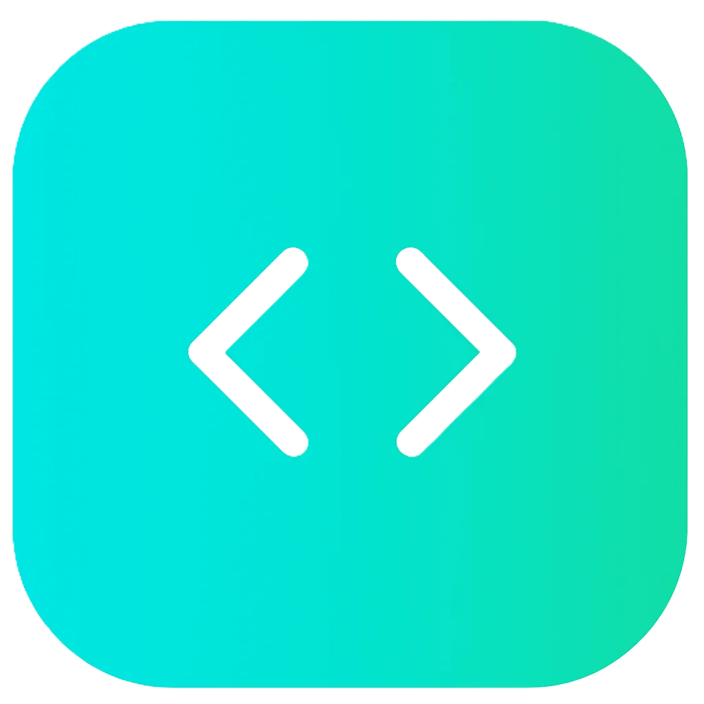 Ícone com símbolo de código HTML em fundo degradê azul e verde, representando desenvolvimento web moderno, responsivo e orientado à conversão.