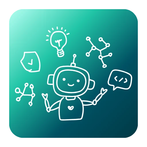 A imagem apresenta um chatbot simpático e amigável, ilustrado com traços minimalistas e ícones relacionados à tecnologia e inovação. Ao redor do robô, vemos símbolos que representam programação, redes neurais, segurança e ideias inovadoras, transmitindo o conceito de soluções digitais baseadas em inteligência artificial. Esse tipo de representação visual é ideal para comunicar conceitos como automação de processos, atendimento 24/7, personalização de respostas e integração com sistemas corporativos.