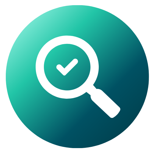Ícone de lupa com marca de verificação simbolizando diagnóstico gratuito e análise completa de processos para identificar melhorias e automação.