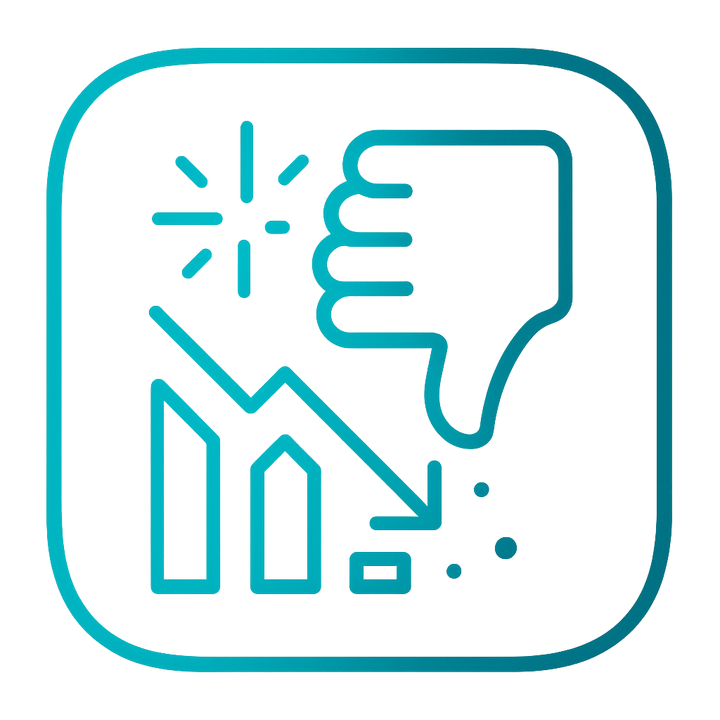 Gráfico descendente com seta, representando queda na conversão devido a site desatualizado sem SEO e IA-First.