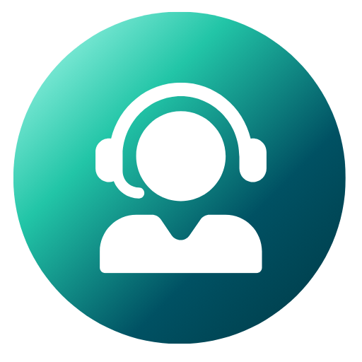 Ícone de atendimento online com fone de ouvido em fundo degradê verde e azul.